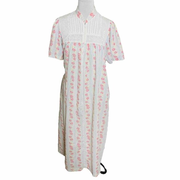 Gilligan Omalley Duster Nightgown Size M Floral Half Zip VTG Style Lounge Dress - Picture 13 of 13